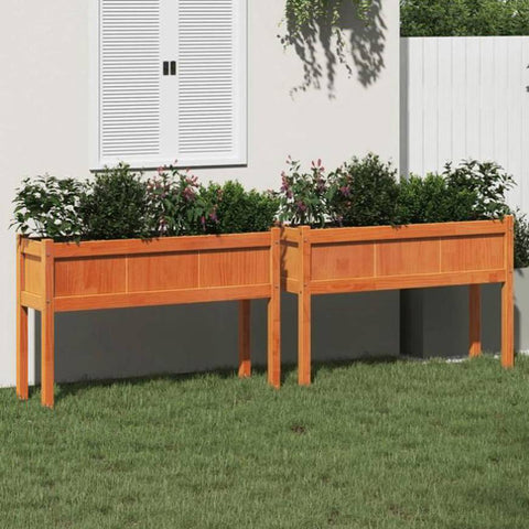 Garden Planters 2 pcs with Legs Wax Brown Solid Wood Pine 837569