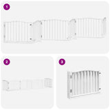 Dog Gate with Door Foldable 6 Panels White 480 cm Poplar Wood 3155617