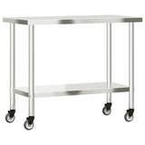 Kitchen Work Table with Wheels 110x55x85 cm Stainless Steel 376467