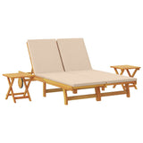 Sun Lounger Reclining with Cushion Beige Solid Acacia Wood 3407701