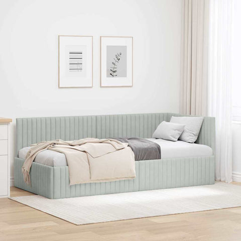 Corner Bed Frame with Headboard Light grey 90 x 190 cm Velvet 42016256