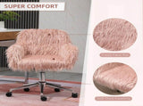 Faux Fur Desk Chair, Rolling Swivel Makeup Chair with Adjustable Height, Armrets for Home Office, T3398P551669