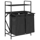 Laundry Basket 2 Compartments with Shelves Black Oak 859085