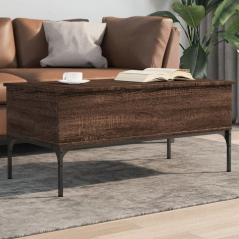 ZNTS Coffee Table Brown Oak 100x50x45 cm Engineered Wood and Metal 845415