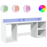 ZNTS Desk with LED Lights White 200x55x91 cm Engineered Wood 3309438