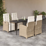 5 Piece Garden Dining Set with Cushions Beige Poly Rattan 3212572