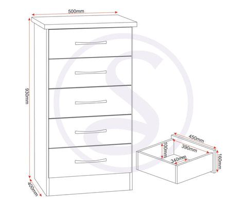 ZNTS Nevada 5 Drawer Narrow Chest 100-102-152