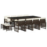 13 Piece Garden Dining Set with Cushions Brown Poly Rattan 3210801