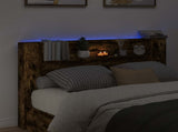 Storage Headboard with LED Smoked Oak Engineered Wood 3418675