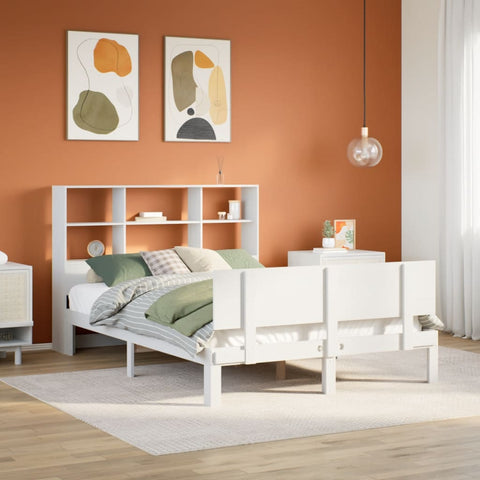 ZNTS Bookcase Bed without Mattress White 160x200cm Solid Wood Pine 3322671