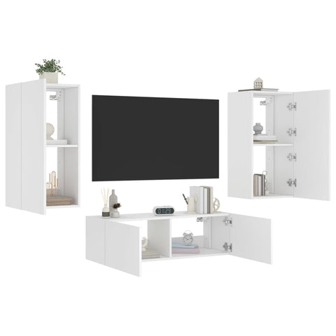 ZNTS 3 Piece TV Wall Cabinets with LED Lights White 3216874