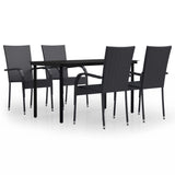 Garden Dining Set Black PE rattan, powder-coated steel, glass 3099379