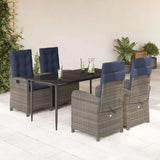 5 Piece Garden Dining Set with Cushions Grey Poly Rattan 3212434