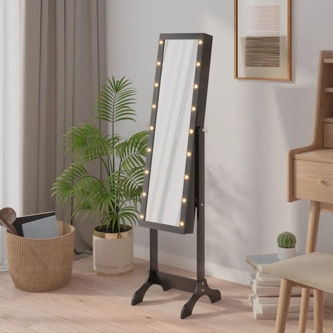 Free-Standing Mirror with LED Black 34x37x146 cm 351767