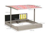 Kids Wooden Sandpit, sandbox with canopy & Seats, for Gardens - Grey T3398P348078