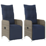 Reclining Garden Chairs 2 pcs with Cushions Grey Poly Rattan 365704
