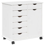 Rolling Cabinet White 63.5 x 39 x 65.5 cm Solid Pine Wood 42028377