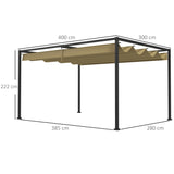 4 x 3 Metal Pergola with Retractable Roof, Garden Gazebo Canopy Shelter for Outdoor, Patio, Khaki T3398P377600