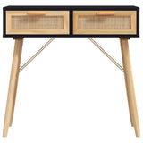 Console Table Black 80x30x75 cm Solid Wood Pine&Natural Rattan 345625