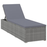 Sun Lounger with Cushion and Tea Table Poly Rattan Grey 317113