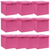 Storage Boxes with Lids 10 pcs Pink 32x32x32 cm Fabric 288348