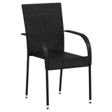 Dining Chair Set of 2 Black PE rattan and powder-coated steel 44238