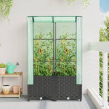 ZNTS Raised Bed with Greenhouse Cover Rattan Look 80x40x138 cm 4015814