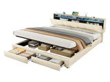 Beige Linen LED Upholstered Storage Bed with charging Station parcel 3 N652P240800B