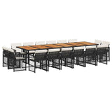 17 Piece Garden Dining Set with Cushions Black Poly Rattan 3210891
