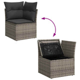 ZNTS 7 Piece Garden Sofa Set with Cushions Grey Poly Rattan Acacia 3327497