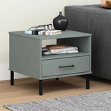 Bedside Table with Metal Legs Grey Solid Wood Pine OSLO 351031