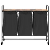 Laundry Basket 3 Compartments with Wheels Smoked Oak 859092