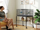 Bird Cage with Divider, 4 Wooden Perches, Slide Out Tray, 4 Feeders, for Budgie, Lovebird, Canary, T3398P376234