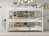 White three-tier reinforced iron high-low bed with three-person metal frame, space-saving bunk bed W3987P434166