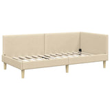 Corner Bed Frame with Headboard Cream 90 cm x 200 cm Velvet 42016195