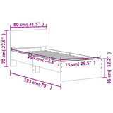 Bed Frame without Mattress with Headboard Brown Oak 75x190 cm Small Single 838665