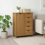 Rolling Cabinet Honey Brown 63.5 x 39 x 79 cm Solid Pine Wood 42028360