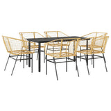 7 Piece Garden Dining Set Brown Poly Rattan Glass 3334594