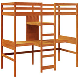 ZNTS Loft Bed Frame with Desk and Shelves Wax Brown 90x200cm Solid Wood Pine 3308543