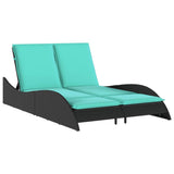 Sun Lounger with Cushions Black 114x205x73 cm Poly Rattan 368295