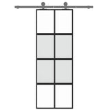 Sliding Door Black 76x205 cm Tempered Glass and Aluminium 155222