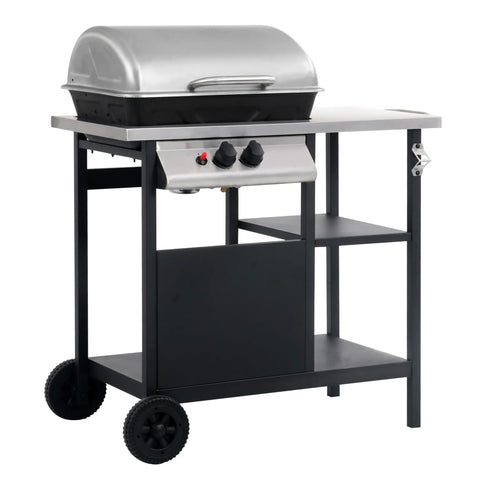Gas BBQ Grill with 3-layer Side Table Black and Silver 47392