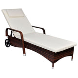 Sun Lounger with Wheels Poly Rattan Brown 42483