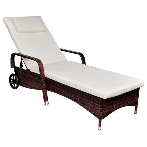 Sun Lounger with Wheels Poly Rattan Brown 42483