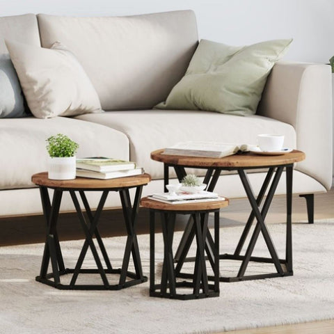 ZNTS Nesting Side Tables 3 pcs Old Wood Engineered Wood 868259