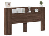 Storage Headboard with LED Brown Oak Engineered Wood 3418666