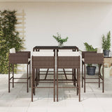 7 Piece Garden Bar Set with Cushions Brown Poly Rattan 3203926