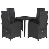 5 Piece Garden Dining Set with Cushions Black Poly Rattan 3212529