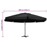 Garden Parasol with Aluminium Pole 600 cm Black 47376