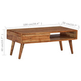 Coffee Table Solid Wood with Carved Drawer 100x50x40 cm 244974